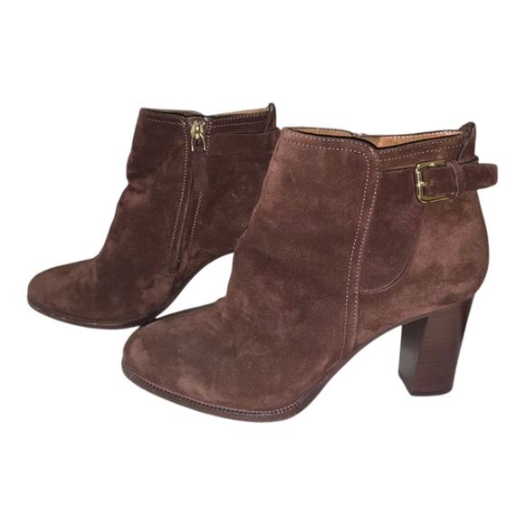 Ralph Lauren Purple Label Elegant Brown Suede Buckle Ankle Boots Size 38 US 8 - Picture 4 of 11